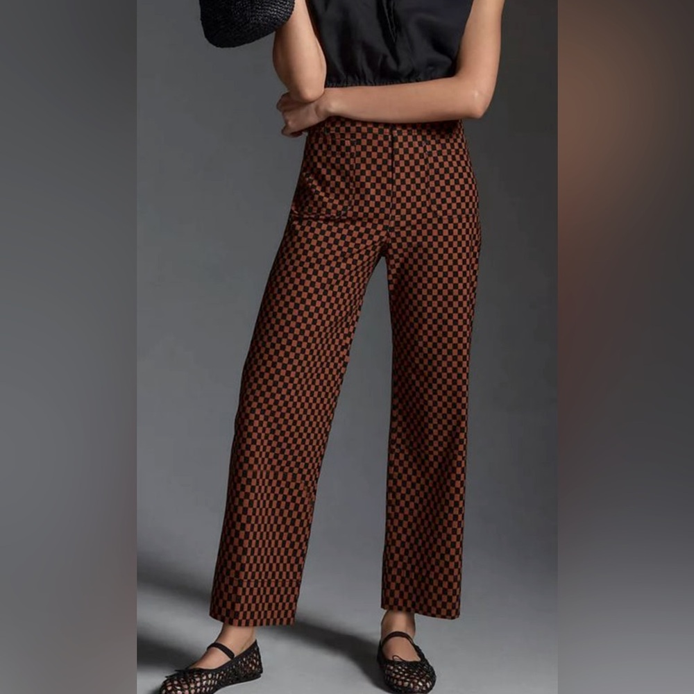 Anthropologie Maeve 26P The Colette Cropped Wide-Leg Pants Checkered brown